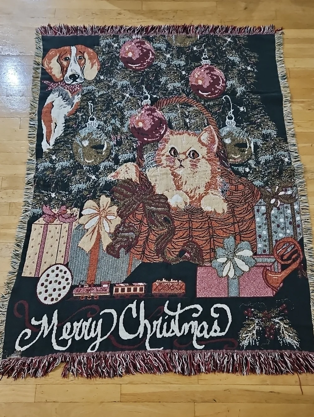 Vintage Christmas Woven Tapestry Throw Blanket